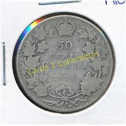 1910 Canadian Silver King George 1/2 Dollar Coin