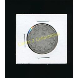 1913 Canadian Silver King George 1/2 Dollar Coin