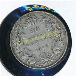 1917 Canadian Silver King George 1/2 Dollar Coin