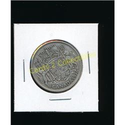 1937 Canadian King George Silver 1/2 Dollar Coin
