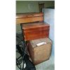 Image 1 : METAL SIGN, WOOD CANTEENS AND LOCK BOX AND TOTE OF LIGHTS