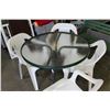 Image 2 : GLASS TOP PATIO TABLE AND 4 CHAIRS
