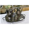 Image 1 : SILVER PLATE, VIKING SERVING PLATE, 2 COFFEE POTS, AND CREAM AND SUGAR