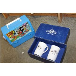 CHEVROLET OLDSMOBILE 20-YEAR ANNIVERSARY CUPS AND MICKEY MOUSE LUNCH BOX
