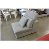 Image 2 : NEW ASHLEY GREY FABRIC SLIPPER CHAIR WITH ADJUSTABLE HEADREST AND THROW PILLOW, RETAIL $399