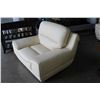 Image 2 : NEW CREAM GENUINE LEATHER MODERN ACCENT CHAIR WITH GREY PIPING, RETAIL $899
