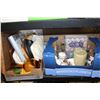 Image 1 : 2 BOXES OF GLASSWARE, CLOCK, AND PILLOWS