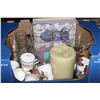 Image 2 : 2 BOXES OF GLASSWARE, CLOCK, AND PILLOWS