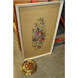 LARGE FRAMED NEEDLEWORK AND THE RED BOY VINTAGE WALL HANGING