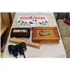 Image 1 : TASCO WIDE ANGLE BINOCULARS, MUSICAL JEWELRY BOX, FISH BOX, MONOPLY, AND RECORDS