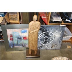 3FT STANDING ABSTRACT FIGURE OIL ON CANVAS AND FRAMED HOUSE PRINT