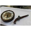 Image 1 : DECORATIVE REPLICA BLACK POWDER PIRATE GUN AND COURTS 2 SIDED HANGING CLOCK