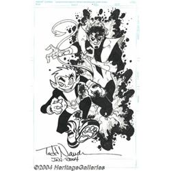 Todd Nauck - Nightcrawler and Beast Boy Pin Up Original Art (2004).
