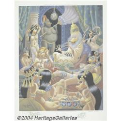 Carl Barks - Xerxes and Harem Lithograph with Double Remarques, numbered 90/250 (Carl Barks, 1980).