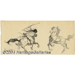 Frank Frazetta - Mounted Hunter Sketch Original Art (undated).