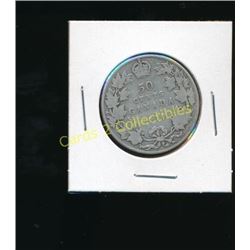 1910 Canadian Silver King George 50 Cent Coin