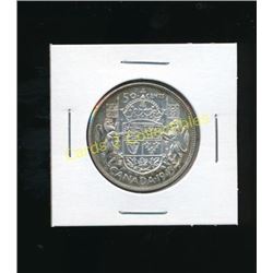 1943 Canadian Silver King George 50 Cent Coin
