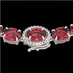66 CTW Pink Tourmaline & VS/SI Diamond Tennis Micro Halo Necklace 14K White Gold - REF-651W6F - 2347