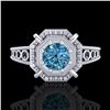 Image 2 : 0.53 CTW Fancy Intense Blue Diamond Solitaire Art Deco Ring 18K White Gold - REF-109M3H - 37439