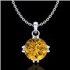 1 CTW Intense Fancy Yellow Diamond Solitaire Art Deco Necklace 18K White Gold - REF-218F2N - 37546