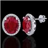 Image 2 : 6 CTW Ruby & Micro Pave VS/SI Diamond Earrings Halo 18K White Gold - REF-101M6H - 21062