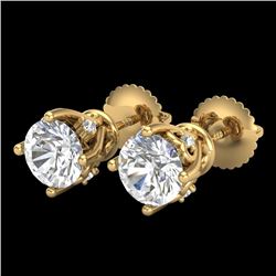 1.26 CTW VS/SI Diamond Solitaire Art Deco Stud Earrings 18K Yellow Gold - REF-209A3X - 37021