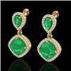 Image 1 : 7 CTW Emerald & Micro Pave VS/SI Diamond Earrings Designer Halo 10K Yellow Gold - REF-107M3H - 20206