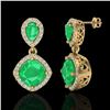 Image 2 : 7 CTW Emerald & Micro Pave VS/SI Diamond Earrings Designer Halo 10K Yellow Gold - REF-107M3H - 20206