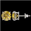 Image 2 : 3 CTW Certified Intense Yellow SI Diamond Solitaire Stud Earrings 10K White Gold - REF-555N2Y - 3312