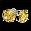 Image 4 : 3 CTW Certified Intense Yellow SI Diamond Solitaire Stud Earrings 10K White Gold - REF-555N2Y - 3312