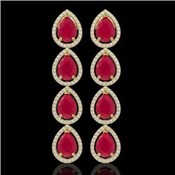 16.01 CTW Ruby & Diamond Halo Earrings 10K Yellow Gold - REF-199A6X - 41287