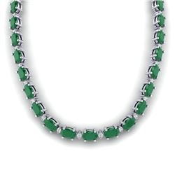 55.5 CTW Emerald & VS/SI Certified Diamond Eternity Necklace 10K White Gold - REF-425M5H - 29422