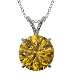 2 CTW Certified Intense Yellow SI Diamond Solitaire Necklace 10K White Gold - REF-492N2Y - 33238