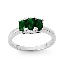 1.0 CTW Emerald Ring 18K White Gold - REF-38A4X - 13828