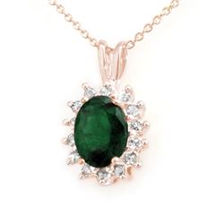 1.80 CTW Emerald & Diamond Pendant 14K Rose Gold - REF-32X8T - 13579