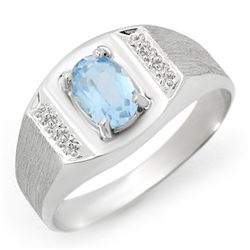 2.0 CTW Blue Topaz Men's Ring 10K White Gold - REF-20W2F - 12340