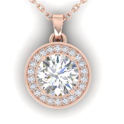 0.96 CTW Certified VS/SI Diamond Art Deco Micro Halo Necklace 14K Rose Gold - REF-170M4H - 30358