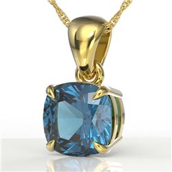 1.50 CTW Cushion Cut London Blue Topaz Designer Necklace 18K Yellow Gold - REF-25X5T - 21950