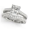 Image 1 : 1.65 CTW Certified VS/SI Princess Diamond Solitaire 2Pc Set 14K White Gold - REF-443W3F - 31754