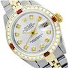 Image 1 : Rolex Men's Two Tone 14K Gold/SS, QuickSet, Diam Dial & Diam/Ruby Bezel - REF-557T6K