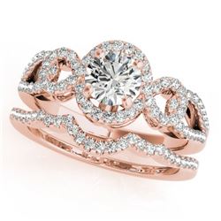 1.32 CTW Certified VS/SI Diamond 2Pc Wedding Set Solitaire Halo 14K Rose Gold - REF-215K5W - 31080