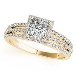 0.95 CTW Certified VS/SI Princess Diamond Solitaire Halo Ring 18K Yellow Gold - REF-138H5A - 27179