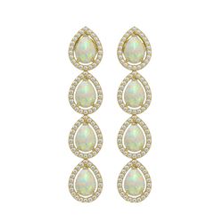 6.2 CTW Opal & Diamond Halo Earrings 10K Yellow Gold - REF-148X9T - 41155