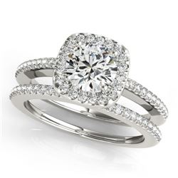 0.92 CTW Certified VS/SI Diamond 2Pc Wedding Set Solitaire Halo 14K White Gold - REF-134K9W - 30993