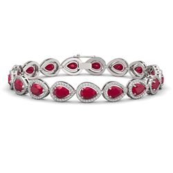 21.69 CTW Ruby & Diamond Halo Bracelet 10K White Gold - REF-315N5Y - 41093