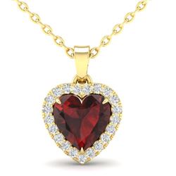 1 CTW Garnet & Micro Pave VS/SI Diamond Heart Necklace Halo 14K Yellow Gold - REF-28X4T - 21340