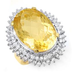 37.75 CTW Citrine & Diamond Ring 14K Yellow Gold - REF-240M8H - 13031