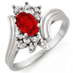 1.0 CTW Red Sapphire & Diamond Ring 10K White Gold - REF-27A8X - 10528