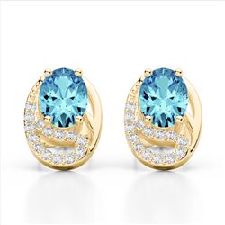 2.50 Sky Blue Topaz & Micro Pave VS/SI Diamond Stud Earrings 10K Yellow Gold - REF-25F6N - 22327