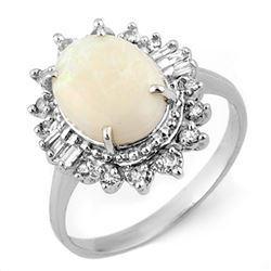 3.45 CTW Opal & Diamond Ring 10K White Gold - REF-57H3A - 11525